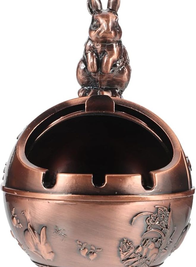 Vintage Rabbit Covered Ashtray with Lid Portable Indoor Outdoor Home Office Decor - Image 1